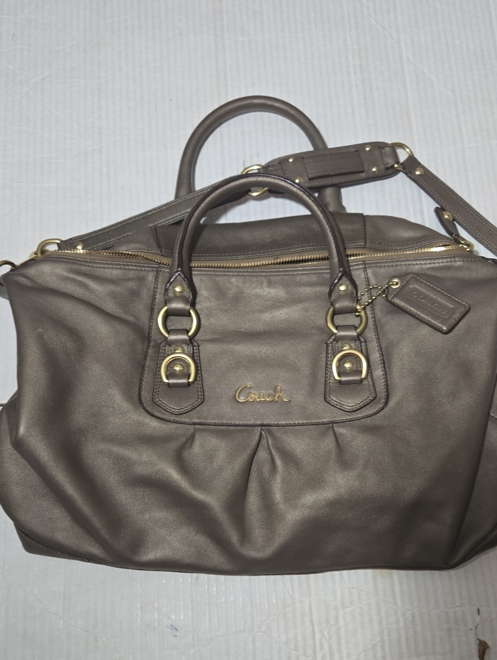 Coach Aahley Bronze Leather Shoulder Satchel with Tag
